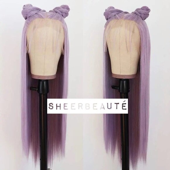 Purple Long Straight Middle Part Wig - Picture 3 of 5